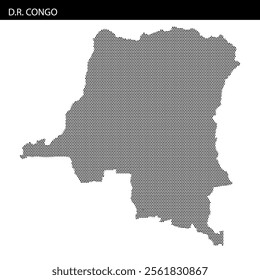 A detailed outline of the Democratic Republic of Congo is filled with dots, representing the geography and shape of the nation.