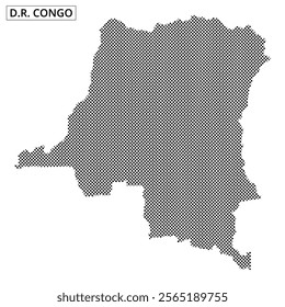 A detailed outline of the Democratic Republic of Congo is filled with dots, representing the geography and shape of the nation.