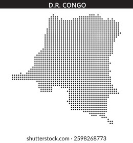 A detailed outline of the Democratic Republic of Congo is filled with dots, representing the geography and shape of the nation.