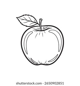 Detailed Outline Drawing of a Fresh Apple