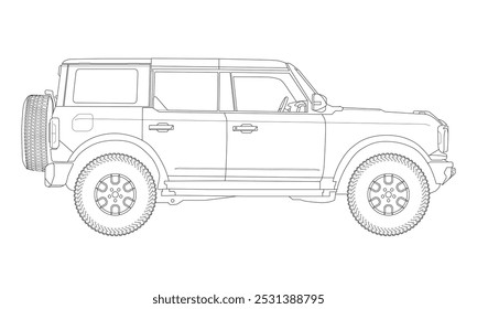 Detailed Outline Drawing of an SUV, Vehicle Blue Print