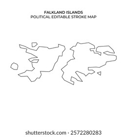 A detailed outline of the Falkland Islands featuring a political map design. The map focuses on the geographical shape of the islands, allowing for customization and use in various projects.