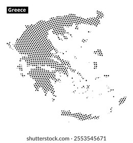 A detailed outline of Greece showcases its geographic features with unique textural patterns highlighting prominent areas.