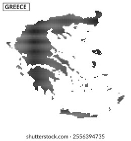 A detailed outline of Greece showcases its geographic features with unique textural patterns highlighting prominent areas.