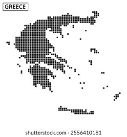 A detailed outline of Greece showcases its geographic features with unique textural patterns highlighting prominent areas.