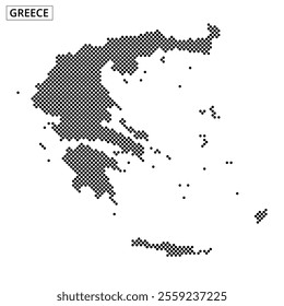 A detailed outline of Greece showcases its geographic features with unique textural patterns highlighting prominent areas.