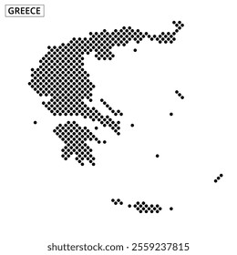 A detailed outline of Greece showcases its geographic features with unique textural patterns highlighting prominent areas.