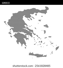 A detailed outline of Greece showcases its geographic features with unique textural patterns highlighting prominent areas.