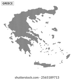 A detailed outline of Greece showcases its geographic features with unique textural patterns highlighting prominent areas.