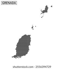 Detailed outline of Grenada highlighting its geography and surrounding islands using a grid pattern.