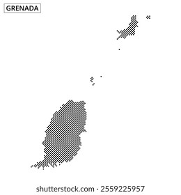 Detailed outline of Grenada highlighting its geography and surrounding islands using a grid pattern.