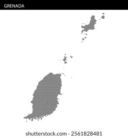 Detailed outline of Grenada highlighting its geography and surrounding islands using a grid pattern.
