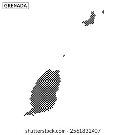 Detailed outline of Grenada highlighting its geography and surrounding islands using a grid pattern.