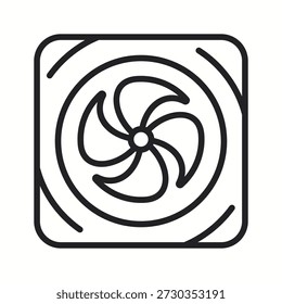 Ícone de contorno detalhado do ventilador do resfriador do computador, essencial para a tecnologia e ventilação de hardware