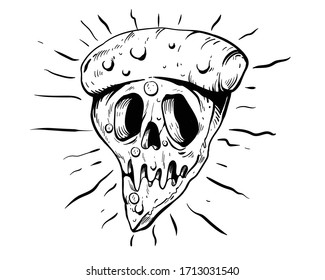 Detailed outline Illustration skull Pizza 