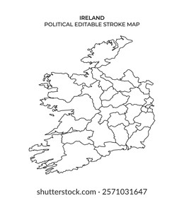 Detailed outline of Ireland highlighting its political regions. The image features distinct boundaries, allowing for easy identification of each area.