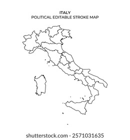 A detailed outline of Italy displaying its political boundaries and regions. This editable map serves as a resource for educational and planning purposes, clearly showcasing all provinces.