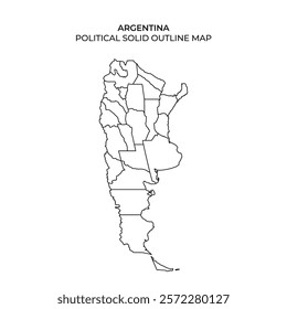 A detailed outline map of Argentina showcases the countrys political divisions. Each province is distinctly outlined for clear identification and study, ideal for educational purposes.