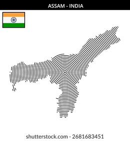Mapa detallado de Assam con círculos concéntricos