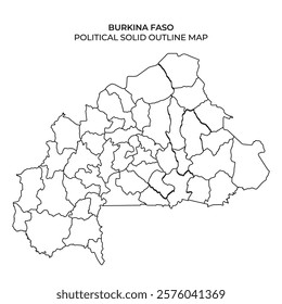 Detailed outline map of Burkina Faso highlighting its political divisions. The map presents the geographic layout without color, showcasing regions and borders clearly.