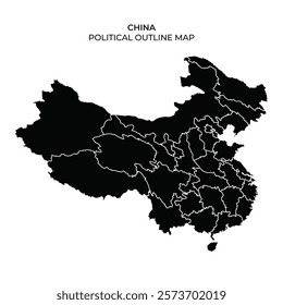 Detailed outline map of China showcasing the countrys political boundaries and provinces, emphasizing geographical divisions and regional outlines.