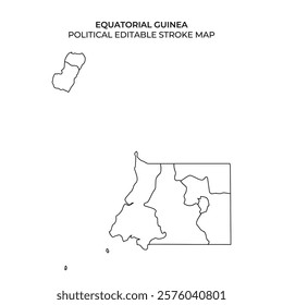 Detailed outline map of Equatorial Guinea, featuring its mainland and islands. This editable stroke design allows for easy customization and use in various political contexts.