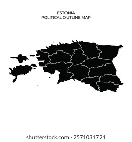 A detailed outline map of Estonia, highlighting its political divisions. The distinctive shapes of various regions are clearly defined against a white background.