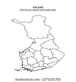 A detailed outline map of Finland highlighting its political boundaries and regions. The map illustrates the shape and layout of the country clearly for educational purposes.