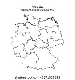 A detailed outline map of Germany showcasing its political boundaries. Ideal for teaching geography or planning activities related to this European country.