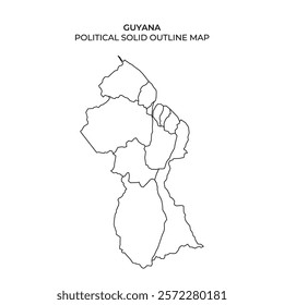 A detailed outline map of Guyana highlighting the political boundaries and regions. The map provides a clear representation of the countrys geography.