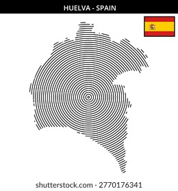 Detailed outline map of Huelva with circular lines