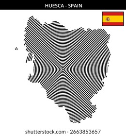 Detailed outline map of Huesca with Spain flag