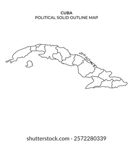 Detailed outline map illustrates the political boundaries and divisions of Cuba, highlighting each province across the island. Useful for educational and informational purposes.