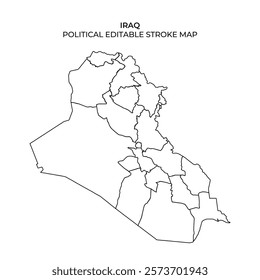 Detailed outline map of Iraq, illustrating its political divisions. The map features various regions clearly marked, suitable for educational and informational purposes.