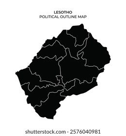 Detailed outline map of Lesotho highlighting political boundaries between districts. The design showcases the geographical layout of this landlocked Southern African nation.