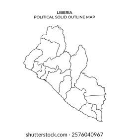 A detailed outline map of Liberia highlighting its political divisions. The map illustrates distinct regions and boundaries, serving as a useful reference for geographical studies.