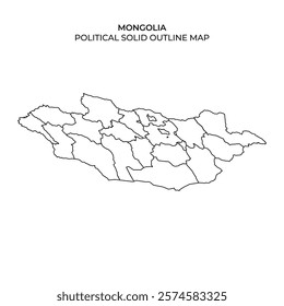 A detailed outline map of Mongolia highlighting political divisions. The map features distinct borders for provinces and regions across the country. This representation emphasizes geographic features.