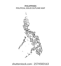 A detailed outline map of the Philippines highlights the political boundaries of the archipelago, showcasing the diverse regions and provinces across the islands.