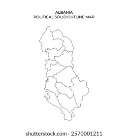 Detailed outline map represents the political subdivisions of Albania, featuring borders of various regions. Ideal for educational and reference purposes in geographic studies.