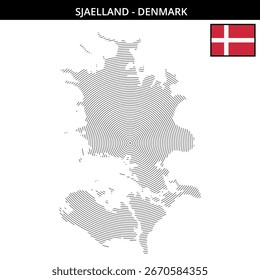 Mapa detalhado de Sjælland mostrando sua bandeira