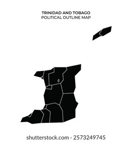 Detailed outline map showing the political divisions of Trinidad and Tobago, highlighting various regions and borders. The map provides a clear visual representation of the islands geography.