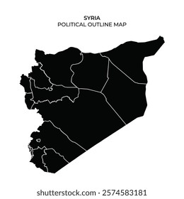 A detailed outline map of Syria displaying its political boundaries and regions. The map is entirely in black, providing a clear view of the countrys divisions.