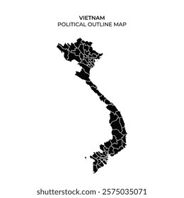 Detailed outline map of Vietnam showing its political divisions. The map highlights various regions, provinces, and boundaries across the country.