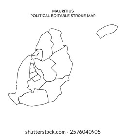 A detailed outline of Mauritius showcases its various administrative regions. This political map highlights the distinct boundaries and layout of the island nation.