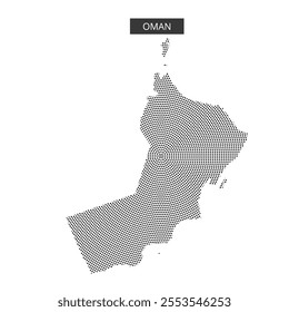 A detailed outline of Oman illustrated with a dotted texture, emphasizing its geographical features and shape.