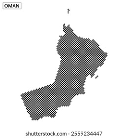 A detailed outline of Oman illustrated with a dotted texture, emphasizing its geographical features and shape.