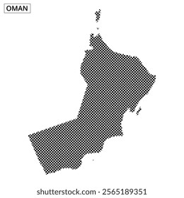 A detailed outline of Oman illustrated with a dotted texture, emphasizing its geographical features and shape.