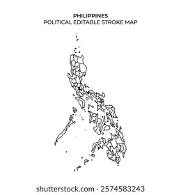 Detailed outline of the Philippines showcasing its political boundaries, ideal for educational purposes. The map highlights various regions and provinces clearly.