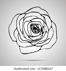 Detailed outline rose, simple black icon with shadow