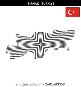 Detailed outline of Sirnak with circular patterns and flag with